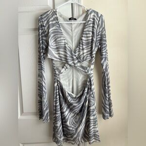 Miss Lola Gray & White Zebra Print Cut Out Mesh Mini Dress Large